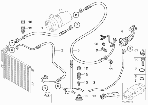 Трубопроводы хладагента для BMW E46 M3 CSL S54 (схема запчастей)