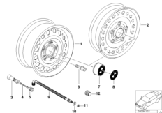 Колесный диск стальной, дизайн 12 для BMW Z3 Z3 1.9 M43 (схема запасных частей)