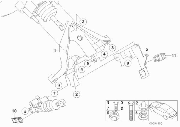 Опорный кронштейн педали для BMW R53 Coop.S JCW GP W11 (схема запчастей)