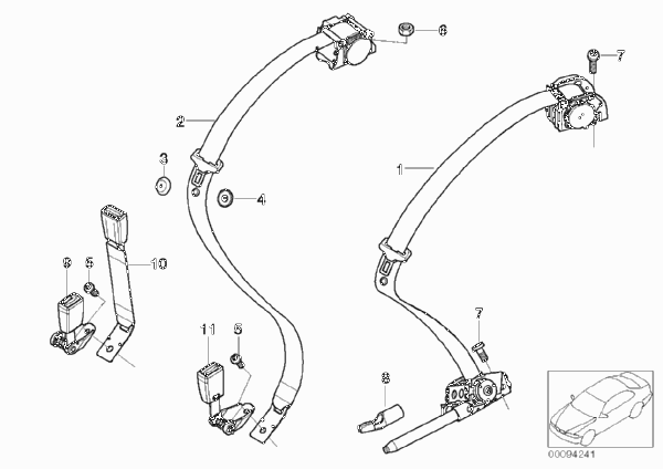 Ремень безопасности для боковой НПБ Зд для BMW E65 730i M54 (схема запчастей)