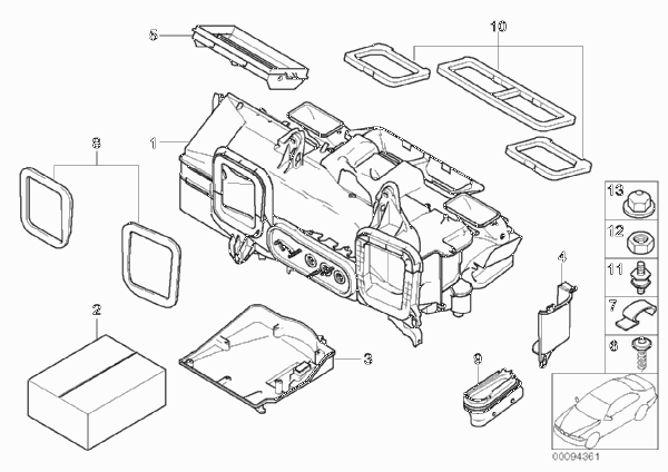 Детали корпуса автомат.сист.кондиционир. для BMW E65 730d M57N (схема запчастей)