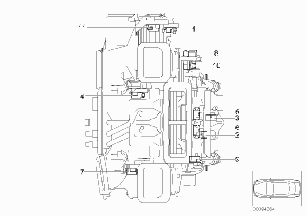 Сервопривод автом.сист.кондиционирования для BMW E65 740d M67 (схема запчастей)
