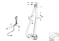 Дополн.элементы ремня безопасности Пд для BMW E66 730Li M54 (схема запасных частей)