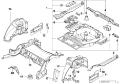 Пол багажника/брызговик Зд для BMW E38 750i M73N (схема запасных частей)