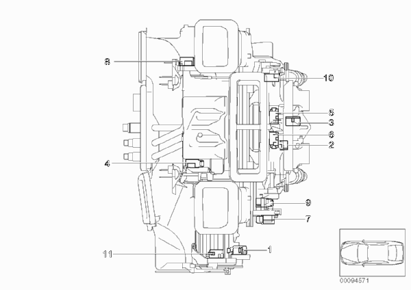Сервопривод автом.сист.кондиционирования для BMW E66 750Li N62N (схема запчастей)