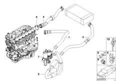 Водяные шланги/ водяной клапан для BMW E46 318td M47N (схема запасных частей)