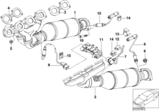 Выпускной коллектор с катализатором для BMW E66 740Li N62N (схема запасных частей)