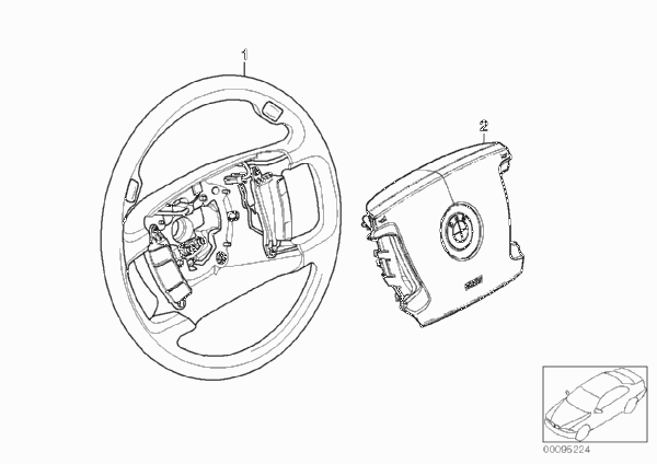 Многофункц.рулевое колесо с НПБ Smart для BMW E65 730d M57N (схема запчастей)