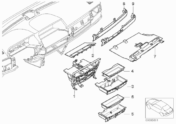 Доп.элементы панели приборов для BMW E67 760LiS N73 (схема запчастей)
