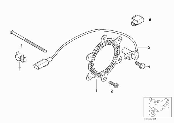 Датчик/кольцо торм.механизма пер.колеса для BMW K14 F 650 CS 02 (0174,0184) 0 (схема запчастей)