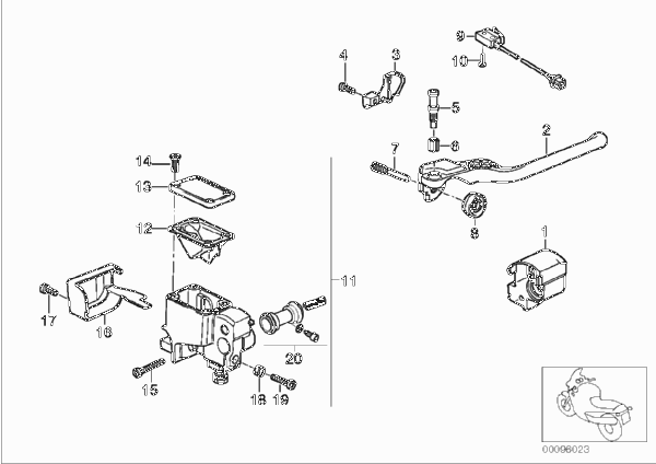 Модуль ручки П/детали для BMW 89V1 K 100 RS (0523,0533) 0 (схема запчастей)