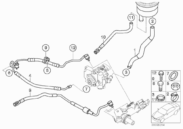 Маслопроводы гидроусилителя рул.управл. для BMW E65 740i N62N (схема запчастей)