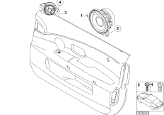 Детали стереосистемы на Пд двери для BMW E66 740Li N62N (схема запасных частей)