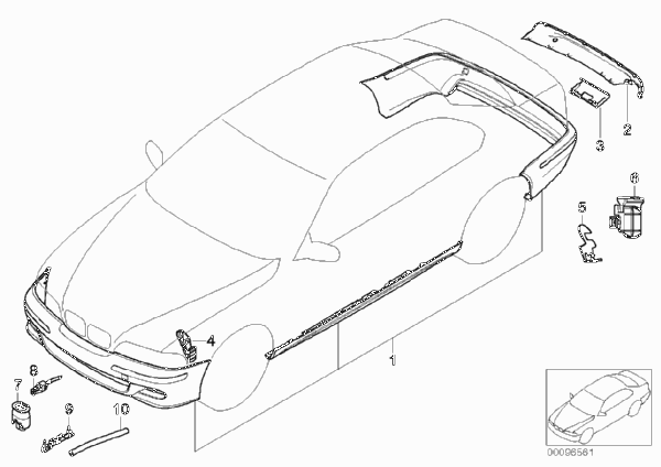 К-т доосн.аэродинам.к-том M (с 09/2001) для BMW E46 316i N46 (схема запчастей)