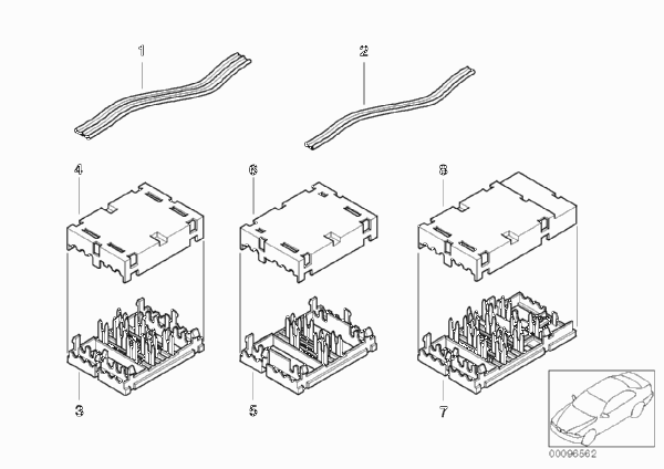 Детали для ремонта плоского кабеля для BMW E65 730i M54 (схема запчастей)