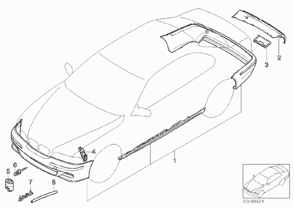 К-т доосн.аэродинам.к-том M (с 09/2001) для BMW E46 318i N42 (схема запчастей)
