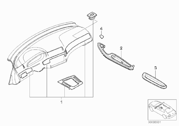 Дооснащение планками Interieur mattchrom для BMW E46 323Ci M52 (схема запчастей)