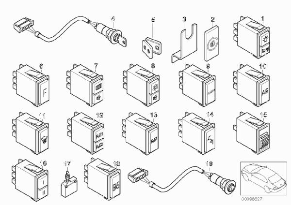 Различные переключатели для BMW E38 750iLS M73N (схема запчастей)