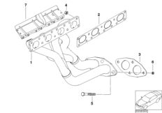 Выпускной коллектор с катализатором для BMW E85 Z4 2.0i N46 (схема запасных частей)
