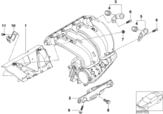 Дополнительные элементы системы впуска для BMW E46 316Ci N45 (схема запасных частей)