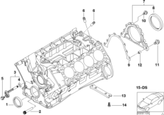 Блок цилиндров/дополнительные элементы для BMW E38 740d M67 (схема запасных частей)