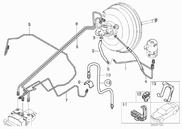 Трубопровод тормозного привода Пд с DSC для BMW E53 X5 3.0i M54 (схема запчастей)