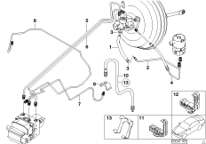 Трубопровод тормозного привода Пд с DSC для BMW E53 X5 3.0i M54 (схема запасных частей)