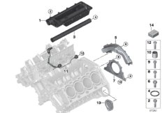 Блок цилиндров/дополнительные элементы для BMW E61 550i N62N (схема запасных частей)
