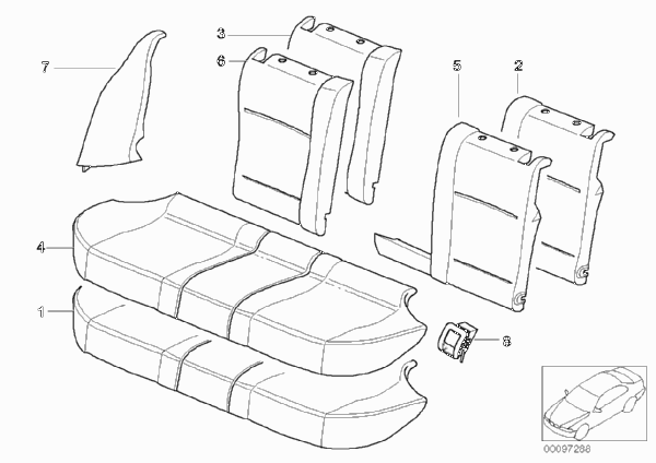 Набивка и обивка базового сиденья Зд для BMW E39 530i M54 (схема запчастей)