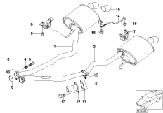 Система выпуска ОГ Зд для BMW E53 X5 3.0i M54 (схема запасных частей)