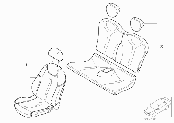 Обивка подушки сиденья MINI Design для MINI R53 Cooper S W11 (схема запчастей)