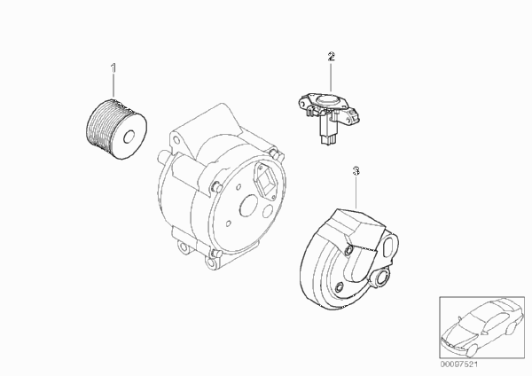 Детали генератора на 105 А для BMW R52 One W10 (схема запчастей)