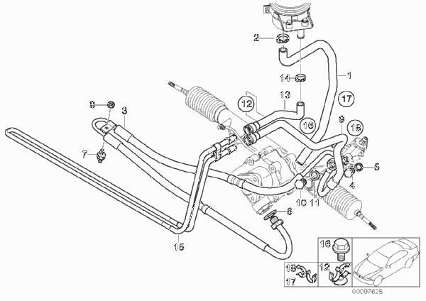 Маслопроводы гидроусилителя рул.управл. для BMW E53 X5 3.0i M54 (схема запчастей)