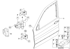 Дверь Пд, петли/ограничитель двери для BMW E53 X5 3.0d M57N (схема запасных частей)