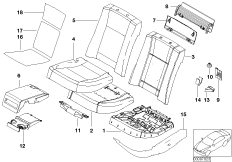Набивка и обивка сиденья пов.комф.Зд для BMW E65 735i N62 (схема запасных частей)