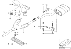 Система выпуска ОГ Зд для BMW E39 520i M52 (схема запасных частей)