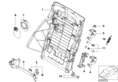 Спинка сиденья с электроприводом Зд для BMW E66 740Li N62N (схема запасных частей)