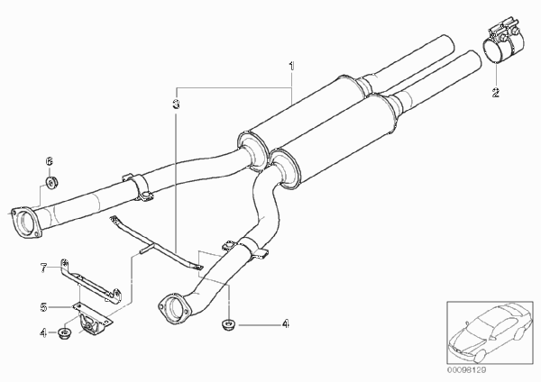 Передний дополнительный глушитель для BMW E66 740Li N62N (схема запчастей)