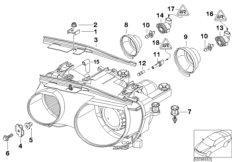 Детали фары для BMW E46 318ti N46 (схема запасных частей)