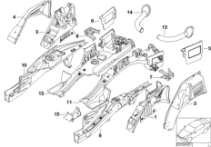 Брызговик Зд/детали днища для BMW E53 X5 4.4i M62 (схема запасных частей)