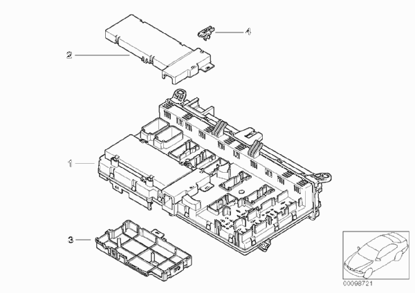 Детали блока предохранителей в салоне для BMW E53 X5 4.8is N62 (схема запчастей)