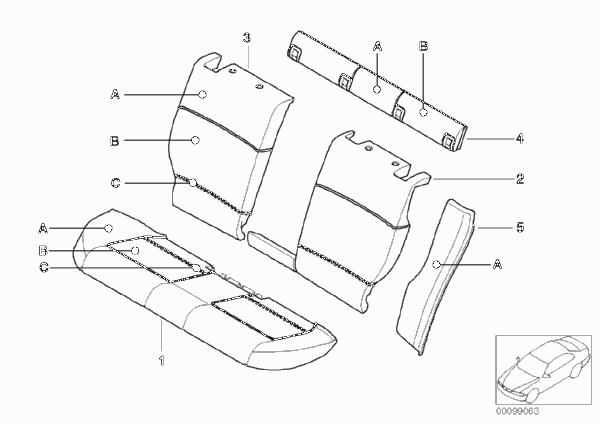 Индивидуальная обивка сиденья Зд кожа Q9 для BMW E46 320i M54 (схема запчастей)