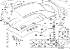 Детали жесткой цельносъемной крыши для BMW E46 320Ci M54 (схема запасных частей)
