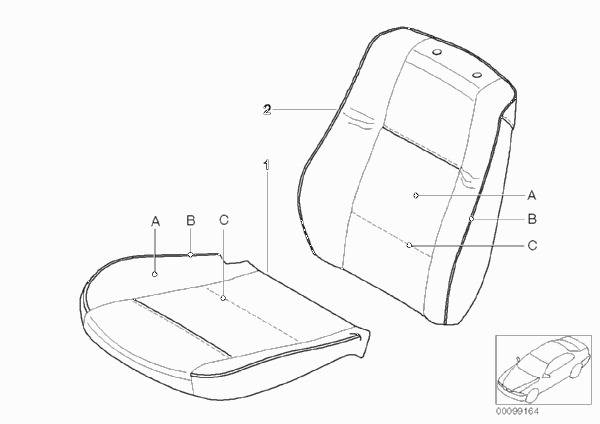 Обивка сер.сиденья Ind кожа с окантовкой для BMW E46 316i 1.6 M43 (схема запчастей)