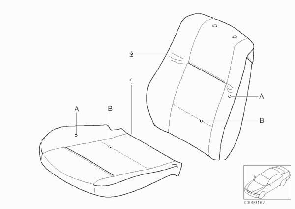 Индивид.обивка серийного сиденья кожа N6 для BMW E46 325ti M54 (схема запчастей)