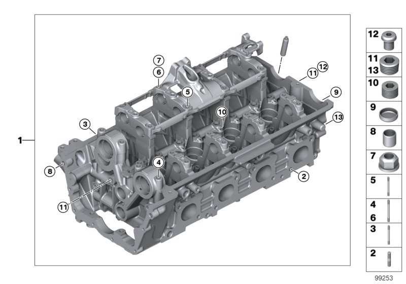 головка блока цилиндров для BMW E63 645Ci N62 (схема запчастей)
