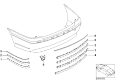 Облицовка, декор.элементы Зд для BMW E65 740d M67 (схема запасных частей)