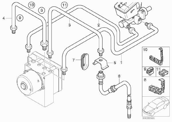 Трубопровод тормозного привода Пд с DSC для BMW E46 M3 CSL S54 (схема запчастей)