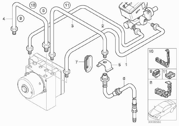 Трубопровод тормозного привода Пд с DSC для BMW E46 M3 S54 (схема запчастей)
