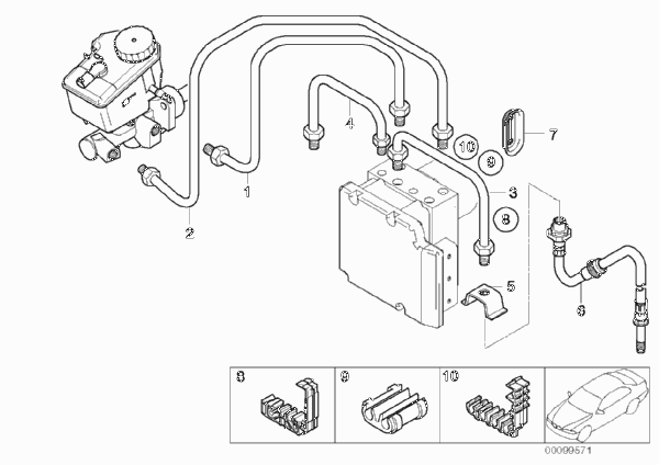 Трубопровод тормозного привода Пд с DSC для BMW E46 M3 CSL S54 (схема запчастей)